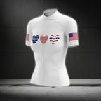 Heart US Flag Short Sleeve Women's Cycling Jersey, Women Patriotic Cycling Jerseys CG0076
