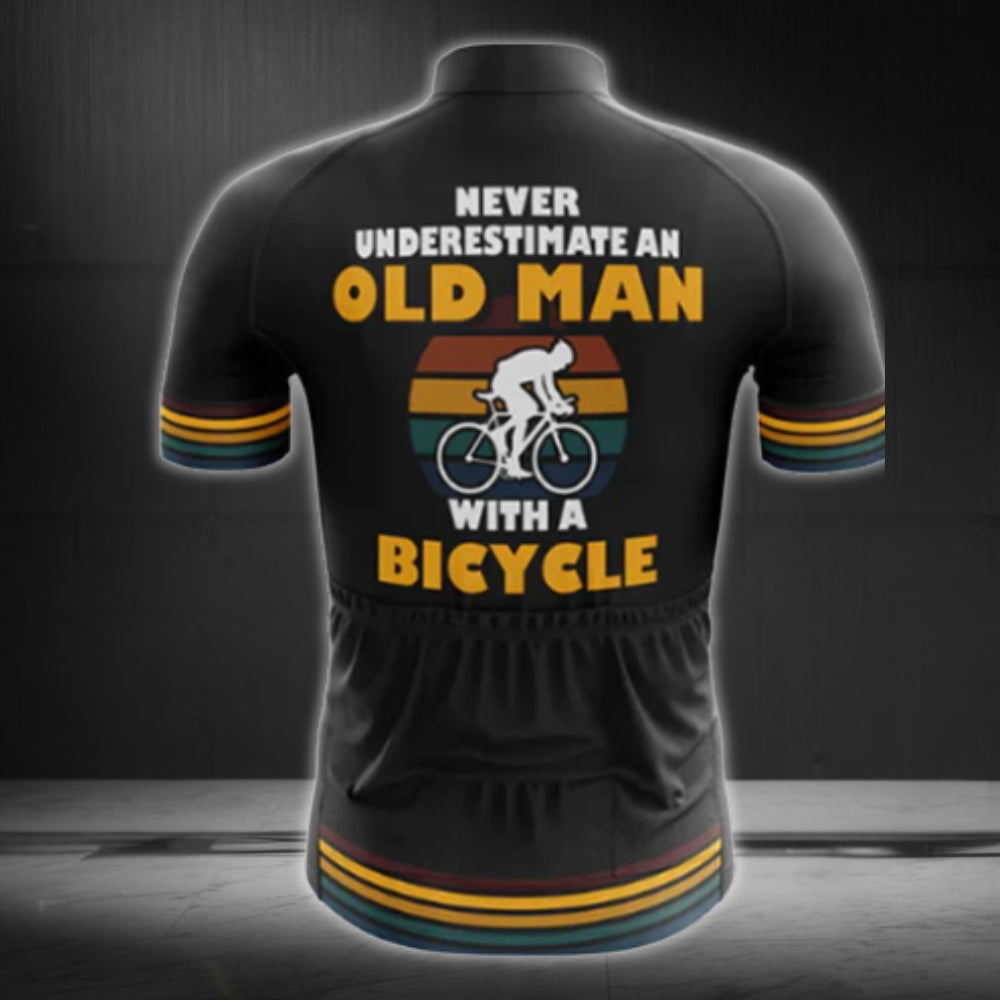 Never Underestimate An Old Man With A Bicycle Retro Short Sleeve Cycling Jersey For Mens, Funny Cycling Jerseys CZ0089