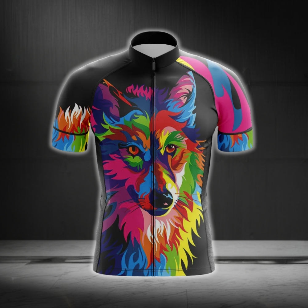Wolf Colorful Cycling Jersey Short Sleeve For Men, Wolf Cycling Jersey Mens CZ0105
