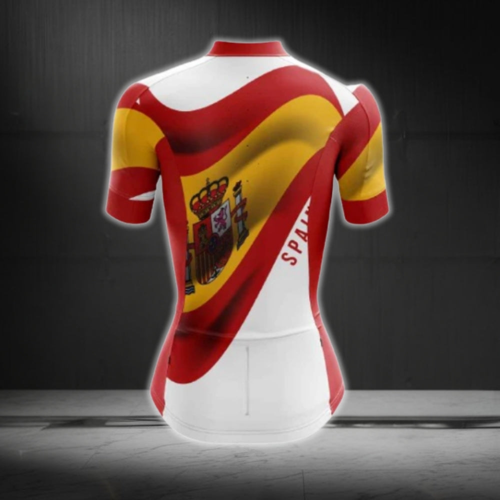 White Red And Yellow Spain Flag Cycling Short Sleeve Women Jersey, Spain Cycling Jerseys CG0641