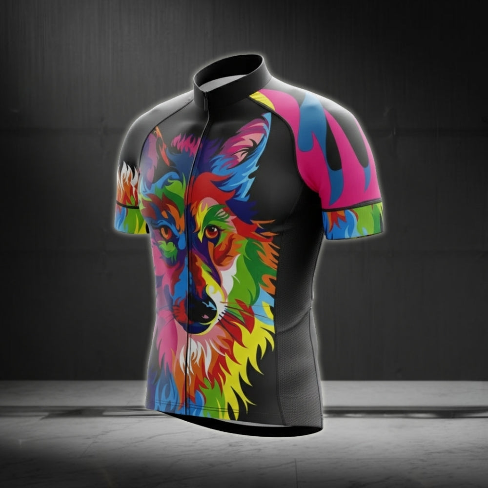 Wolf Colorful Cycling Jersey Short Sleeve For Men, Wolf Cycling Jersey Mens CZ0105
