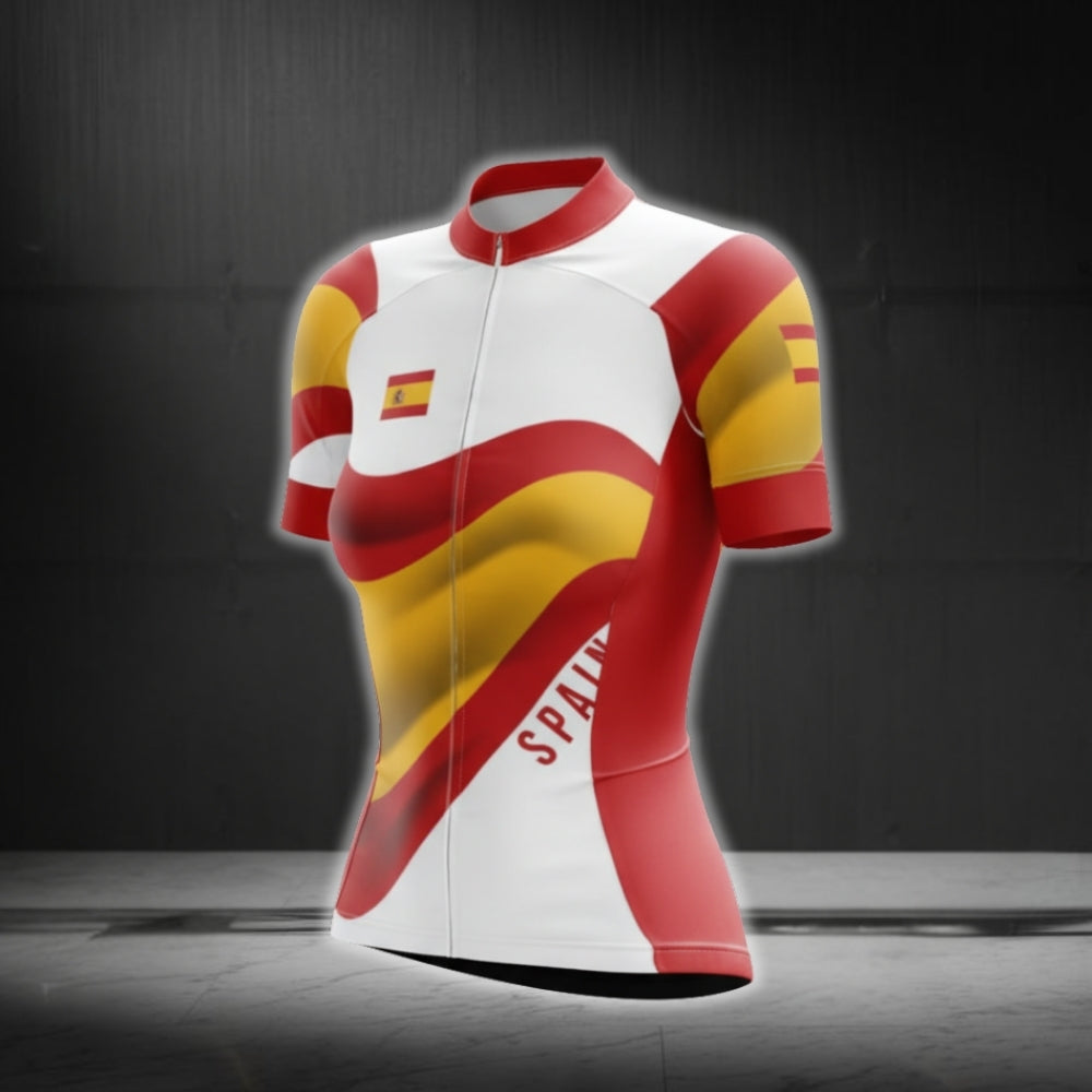 White Red And Yellow Spain Flag Cycling Short Sleeve Women Jersey, Spain Cycling Jerseys CG0641
