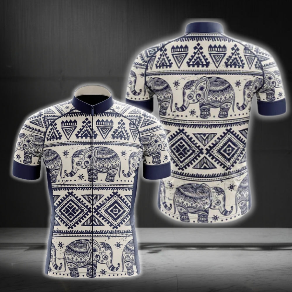 Elephant Tribal Short Sleeve Men's Cycling Jersey, Elephant Lovers Cycling Jerseys CG0264