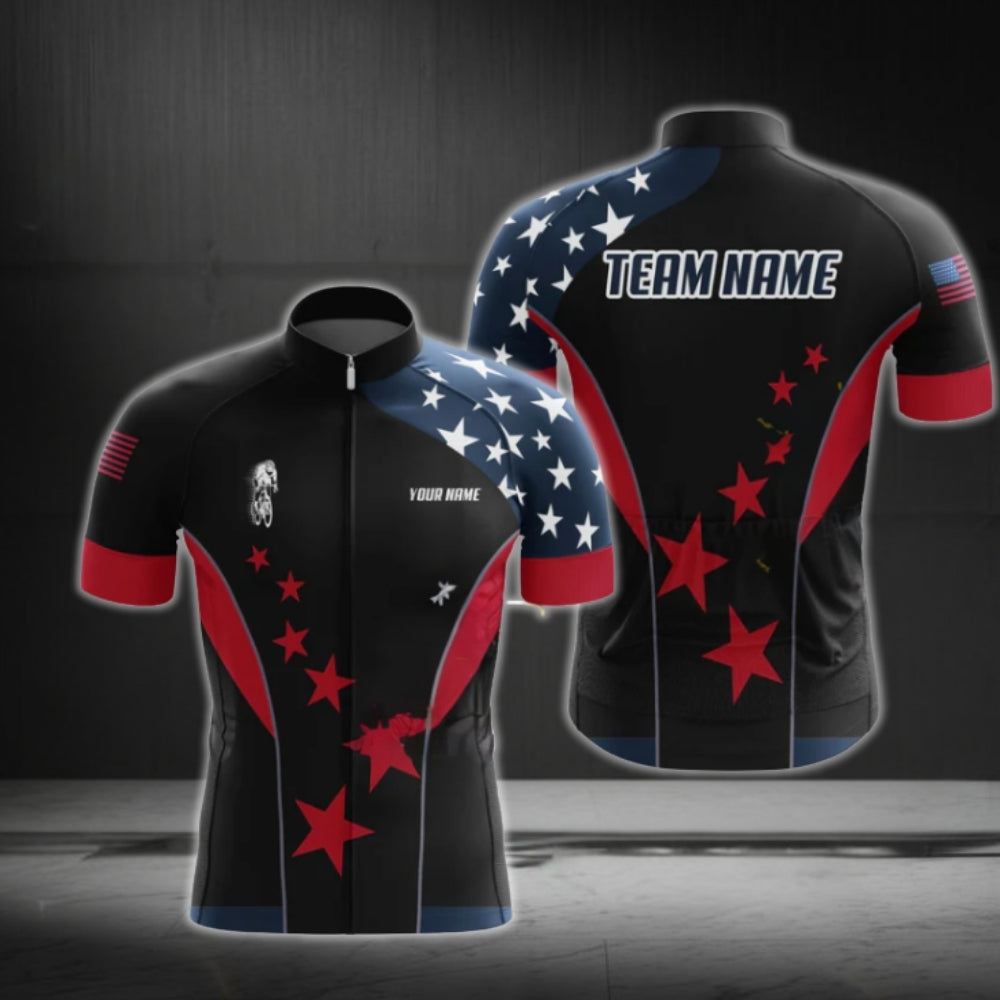 Custom American Flag Cycling Short Sleeve Jersey For Men, Custom Patriotic Cycling Jerseys CG0488