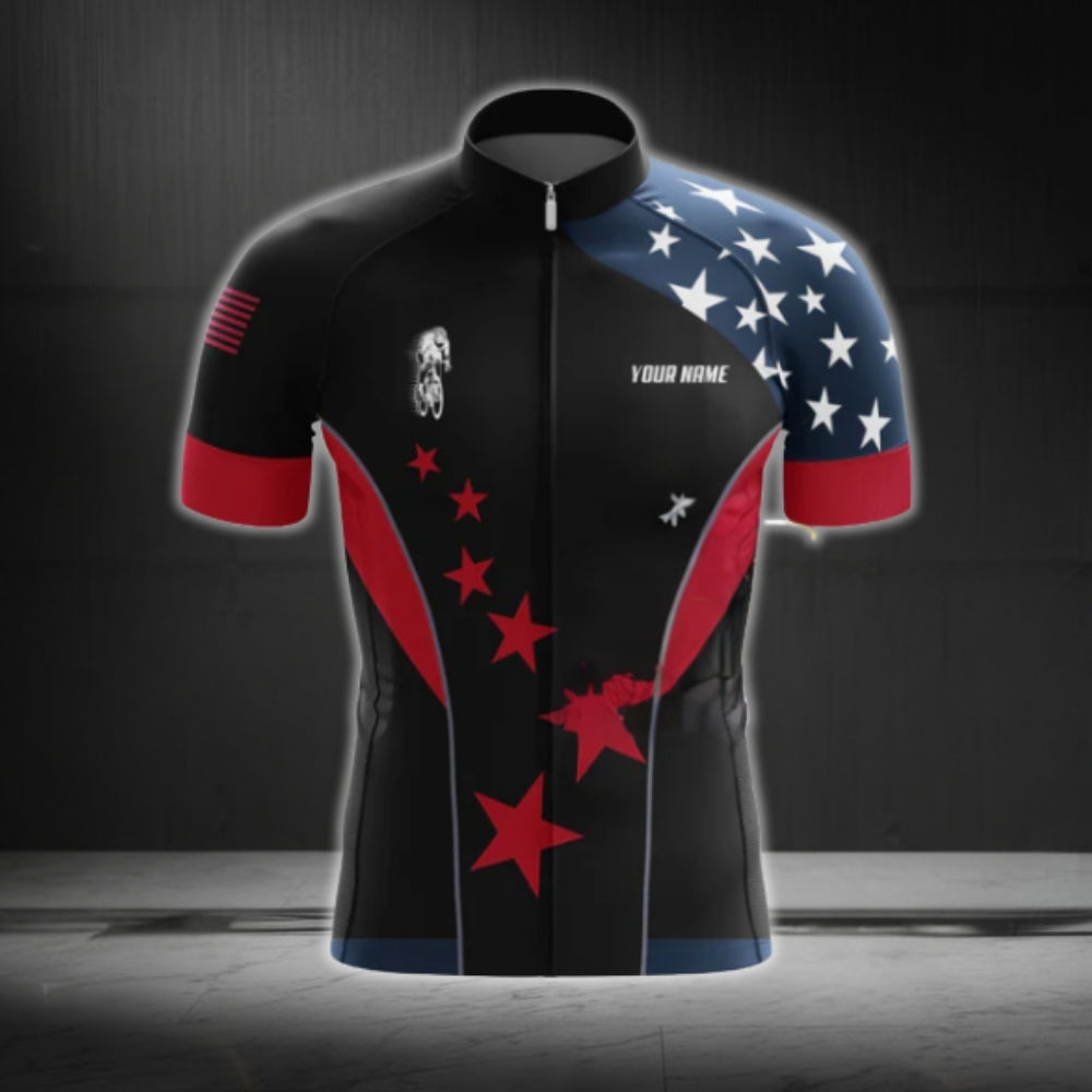 Custom American Flag Cycling Short Sleeve Jersey For Men, Custom Patriotic Cycling Jerseys CG0488