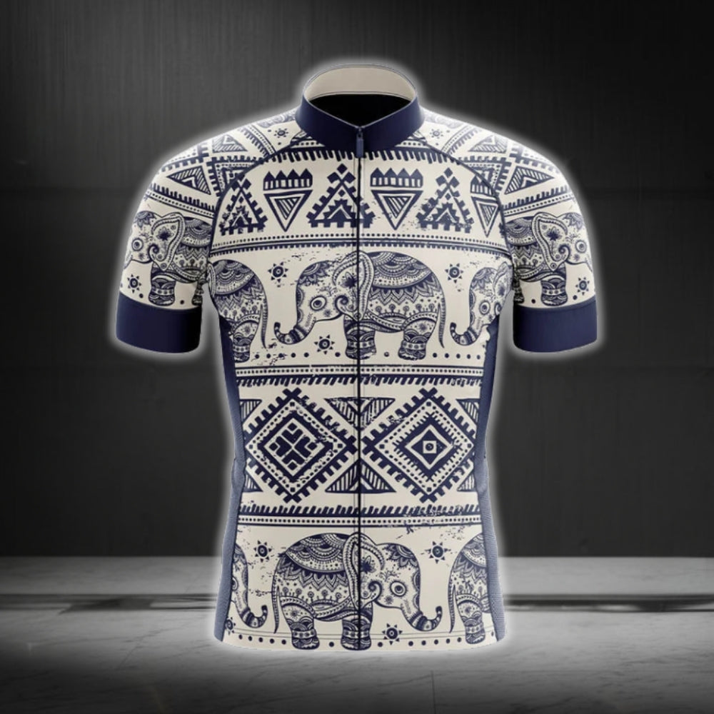 Elephant Tribal Short Sleeve Men's Cycling Jersey, Elephant Lovers Cycling Jerseys CG0264