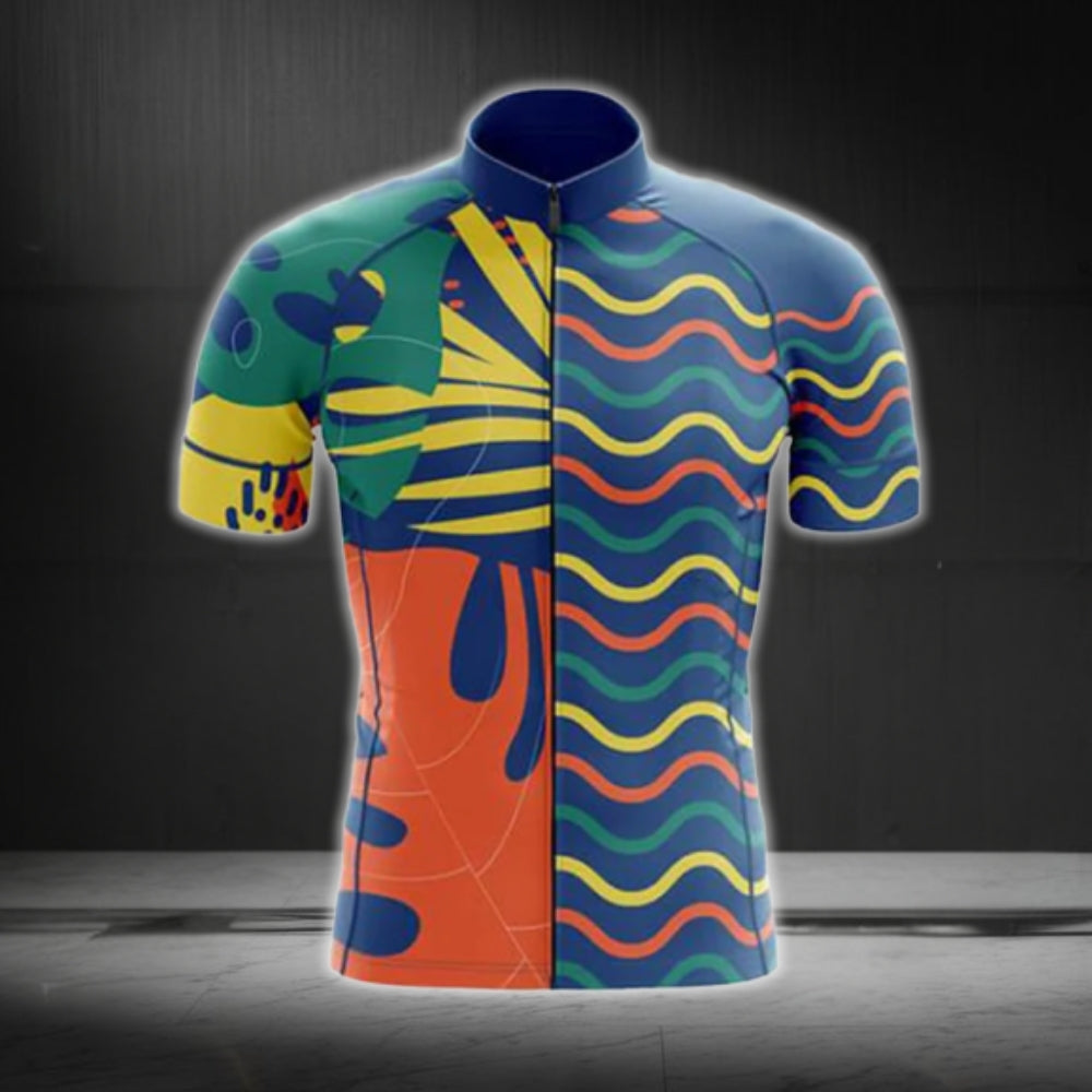 Abstract Geometric Cycling Short Sleeve Jersey For Men, Colorful Cycling Jerseys CG0698