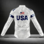 Blue And White American Flag Cycling Long Sleeve Jersey Men, Patriotic Cycling Jersey For Mens CZ0103