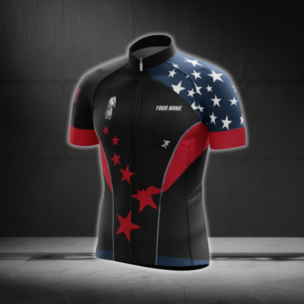 Custom American Flag Cycling Short Sleeve Jersey For Men, Custom Patriotic Cycling Jerseys CG0488