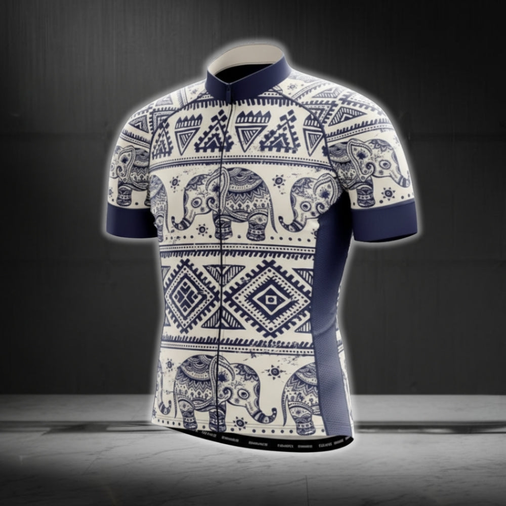 Elephant Tribal Short Sleeve Men's Cycling Jersey, Elephant Lovers Cycling Jerseys CG0264