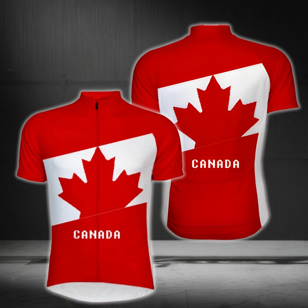 Red And White Canada Men's Cycling Short Sleeve Jersey, Canada Cycling Jerseys For Mens CZ0102
