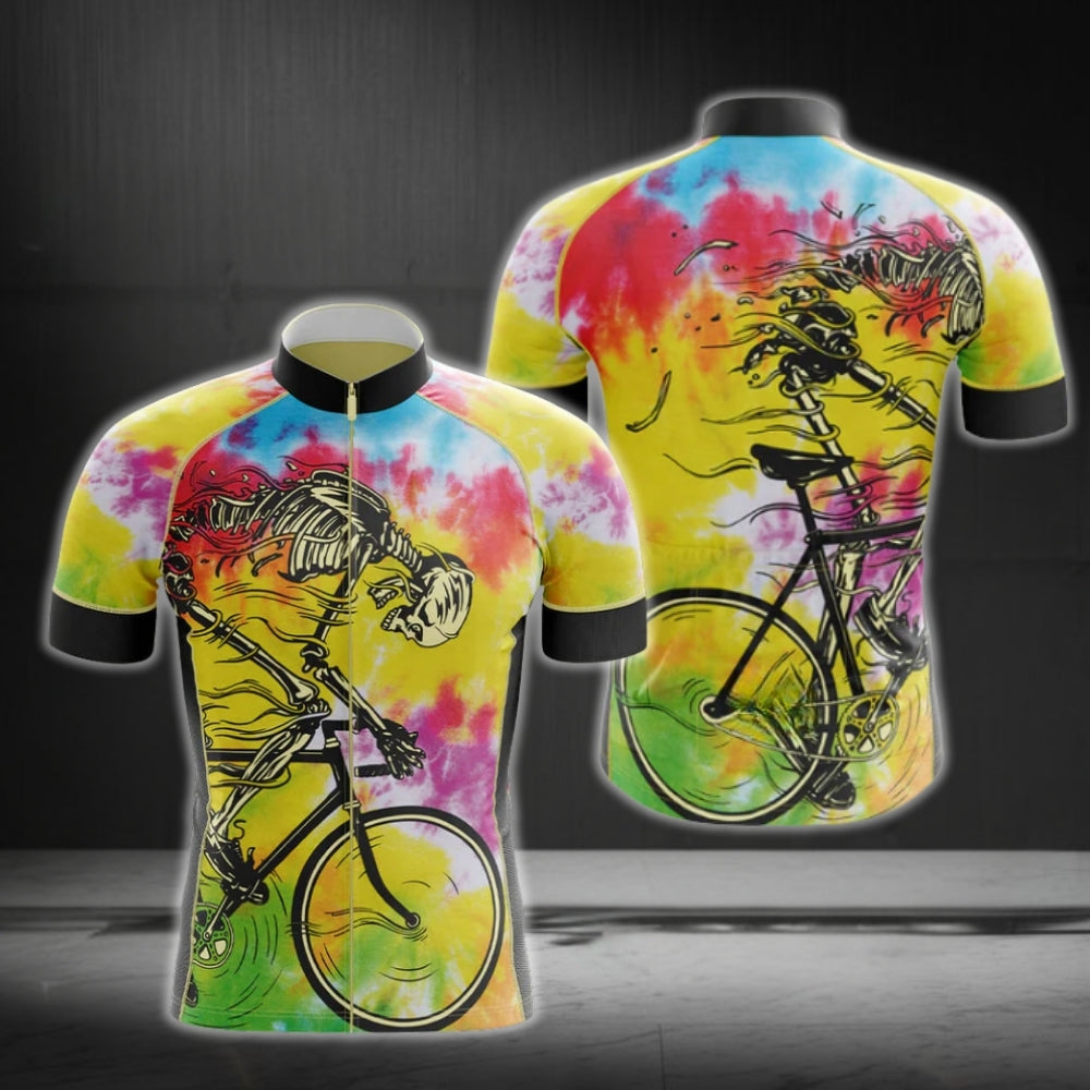 Skull Tie Dye Men's Cycling Short Sleeve Jersey, Skull Cycling Jerseys CG0089