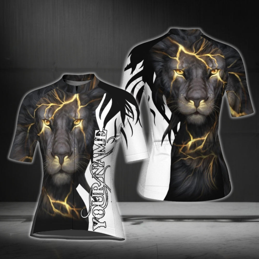 Custom Name Lion Short Sleeve Cycling Jersey For Women, Custom Lion Cycling Jersey Ladies CG0652