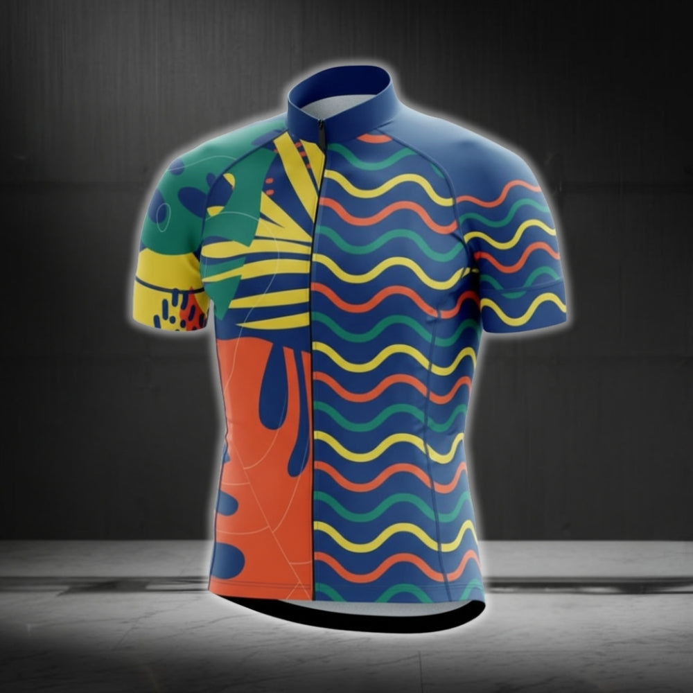 Abstract Geometric Cycling Short Sleeve Jersey For Men, Colorful Cycling Jerseys CG0698