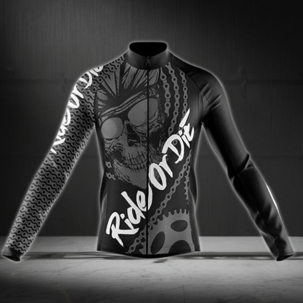 Ride Or Die Skull Long Sleeve Cycling Jersey For Mens, Funny Skull Cycling Jersey CZ0028