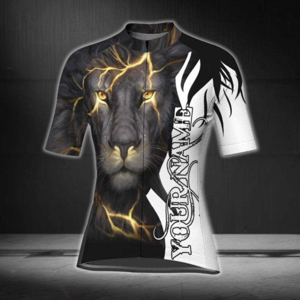 Custom Name Lion Short Sleeve Cycling Jersey For Women, Custom Lion Cycling Jersey Ladies CG0652