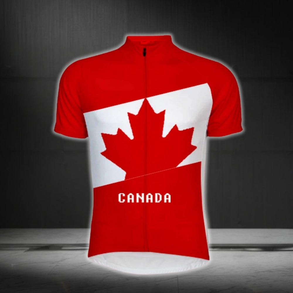 Red And White Canada Men's Cycling Short Sleeve Jersey, Canada Cycling Jerseys For Mens CZ0102