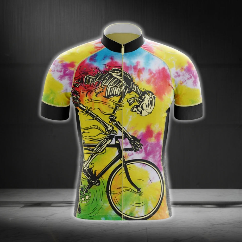 Skull Tie Dye Men's Cycling Short Sleeve Jersey, Skull Cycling Jerseys CG0089