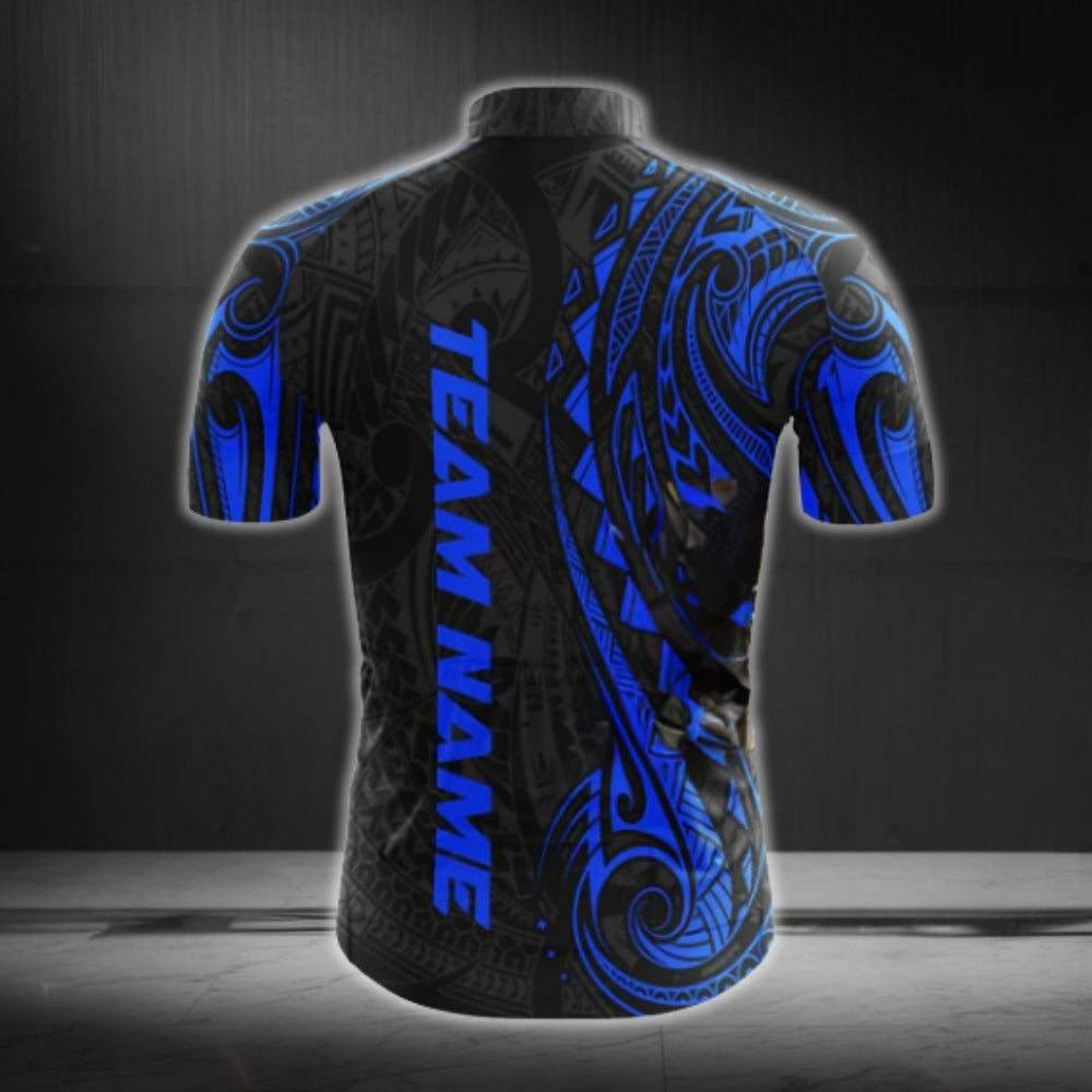 Custom Black Blue Tribal Short Sleeve Cycling Jersey, Custom Tribal Cycling Jerseys CG0489