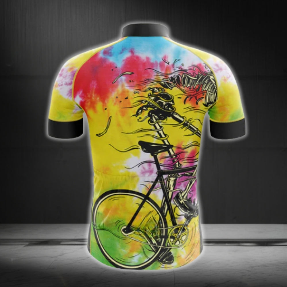 Skull Tie Dye Men's Cycling Short Sleeve Jersey, Skull Cycling Jerseys CG0089