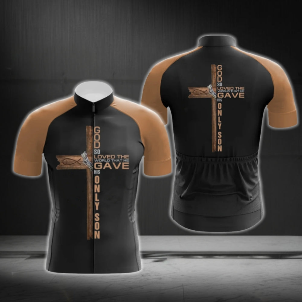 God Solved The World That He Gave His Only Son Short Sleeve Cycling Men Jersey, Christian Faith Cycling Jerseys CG0706