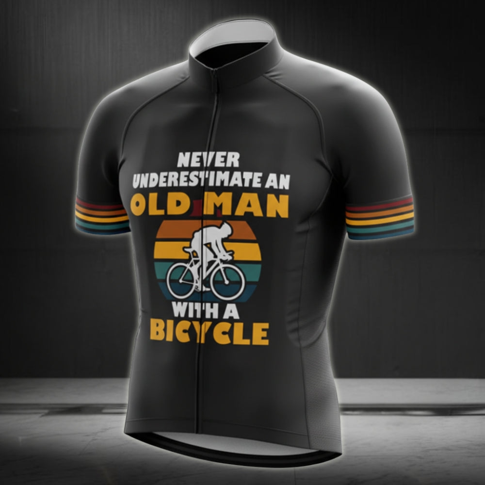 Never Underestimate An Old Man With A Bicycle Retro Short Sleeve Cycling Jersey For Mens, Funny Cycling Jerseys CZ0089