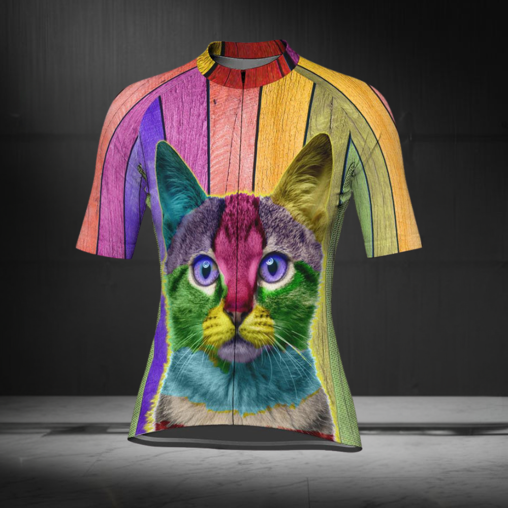 Women's Colorful Cat Short Sleeve Cycling Jersey, Cat Lover Cycling Jerseys For Women CG0687