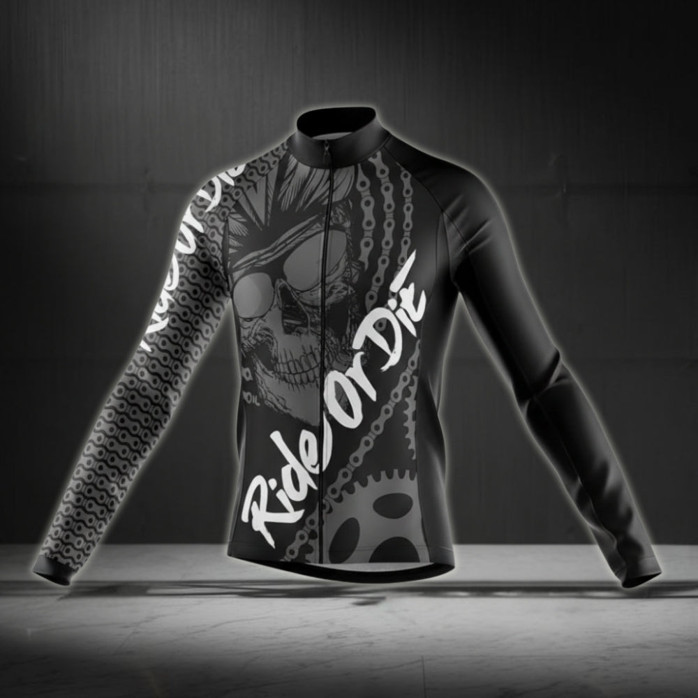 Ride Or Die Skull Long Sleeve Cycling Jersey For Mens, Funny Skull Cycling Jersey CZ0028