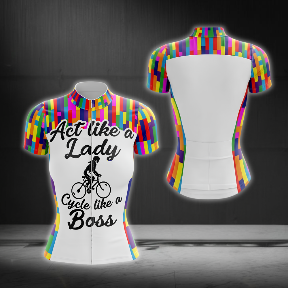 Act Like A Girl Cycle Like A Boss Cycling Short Sleeve Jersey For Ladies, Funny Colorful Cycling Jersey Womens CG0863