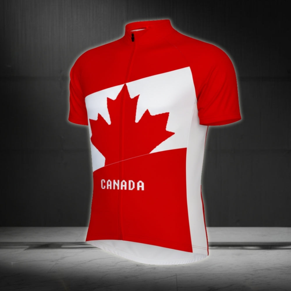 Red And White Canada Men's Cycling Short Sleeve Jersey, Canada Cycling Jerseys For Mens CZ0102