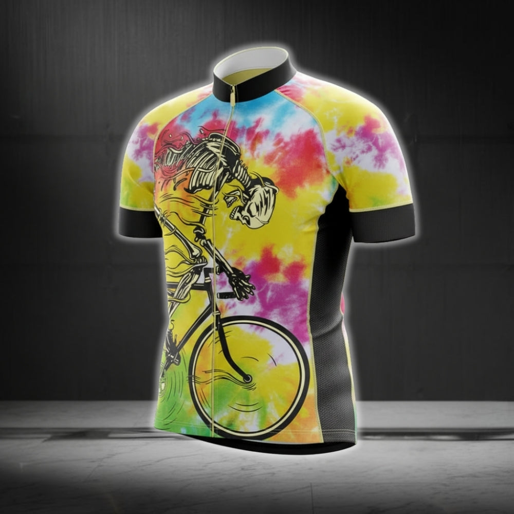 Skull Tie Dye Men's Cycling Short Sleeve Jersey, Skull Cycling Jerseys CG0089