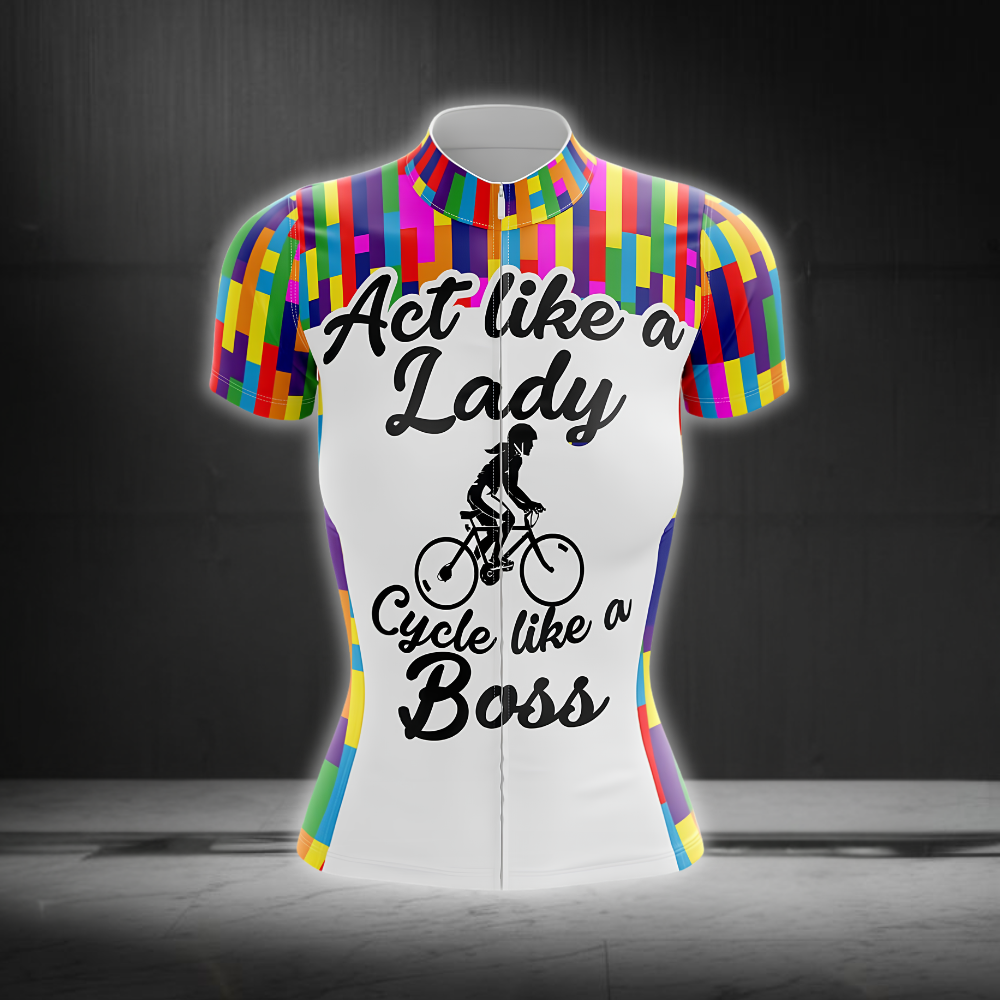 Act Like A Girl Cycle Like A Boss Cycling Short Sleeve Jersey For Ladies, Funny Colorful Cycling Jersey Womens CG0863
