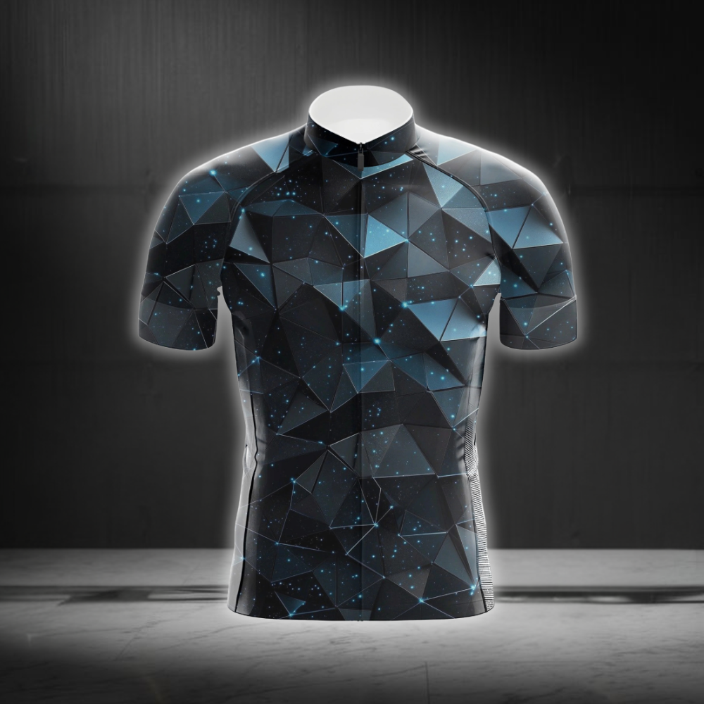 Night Sky Geometric Cycling Short Sleeve Jersey For Men, Geometric Black And Blue Cycling Jersey CG0866
