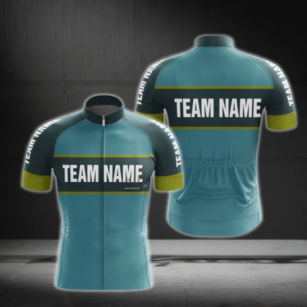 Custom Team Green And Cyan Cycling Short Sleeve Jersey Mens, Custom Cycling Jersey For Team CG0492