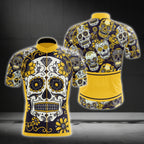 Sugar Skull Black And Yellow Men Cycling Short Sleeve Jersey, Day Of The Dead Cycling Jerseys CG0151