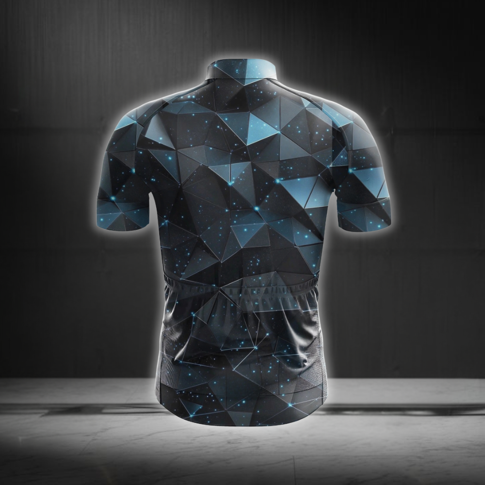 Night Sky Geometric Cycling Short Sleeve Jersey For Men, Geometric Black And Blue Cycling Jersey CG0866