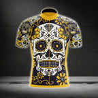 Sugar Skull Black And Yellow Men Cycling Short Sleeve Jersey, Day Of The Dead Cycling Jerseys CG0151