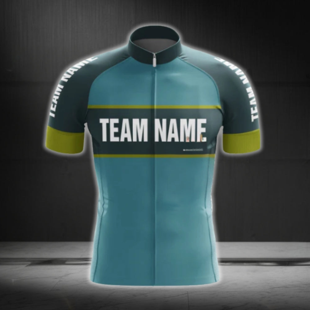 Custom Team Green And Cyan Cycling Short Sleeve Jersey Mens, Custom Cycling Jersey For Team CG0492