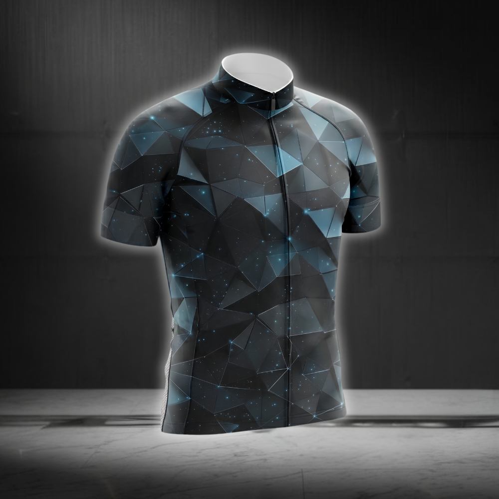Night Sky Geometric Cycling Short Sleeve Jersey For Men, Geometric Black And Blue Cycling Jersey CG0866