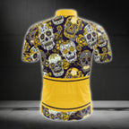 Sugar Skull Black And Yellow Men Cycling Short Sleeve Jersey, Day Of The Dead Cycling Jerseys CG0151