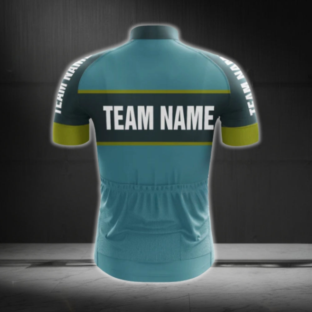 Custom Team Green And Cyan Cycling Short Sleeve Jersey Mens, Custom Cycling Jersey For Team CG0492