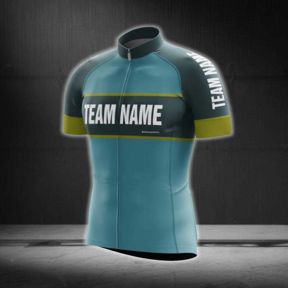 Custom Team Green And Cyan Cycling Short Sleeve Jersey Mens, Custom Cycling Jersey For Team CG0492