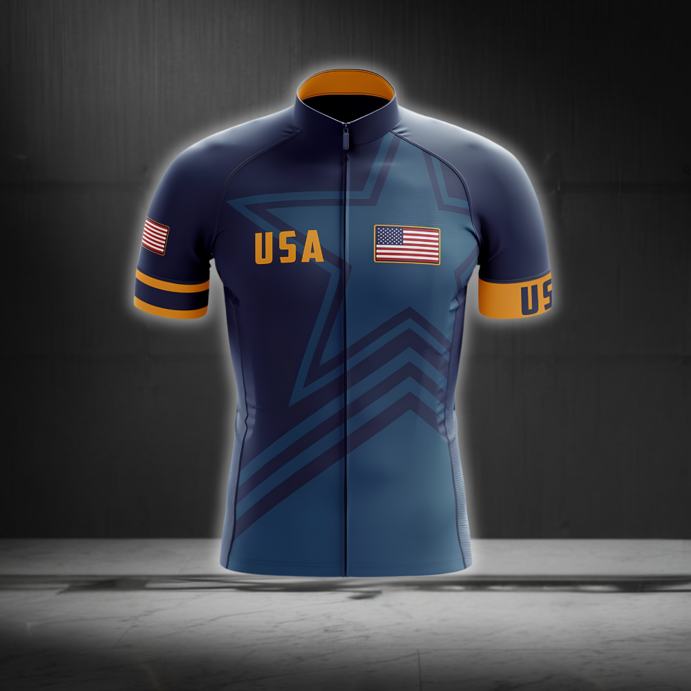 USA American Flag Mens Cycling Short Sleeve Jersey, Patriotic Navy Cycling Jersey CG0867