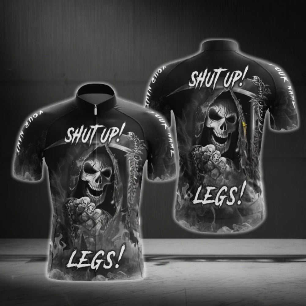 Custom Skull Shut Up Legs Cycling Short Sleeve Men Jersey, Custom Skull Cycling Jerseys CG0490