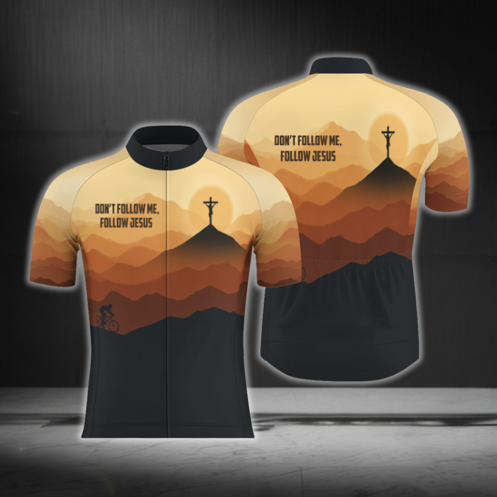 Don't Follow Me Follow Jesus Sunset Cycling Jersey Short Sleeve For Men, Christian Faith Cycling Jersey CG0883