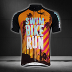 Swim Bike Run Cycling Short Sleeve Jersey For Men, Black Orange Cycling Jersey Shirts CG0830