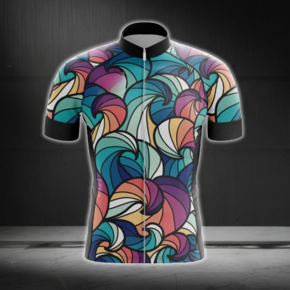 Colorful Abstract Waves Cycling Short Sleeve Jersey For Men, Abstract Cycling Jerseys CG0611