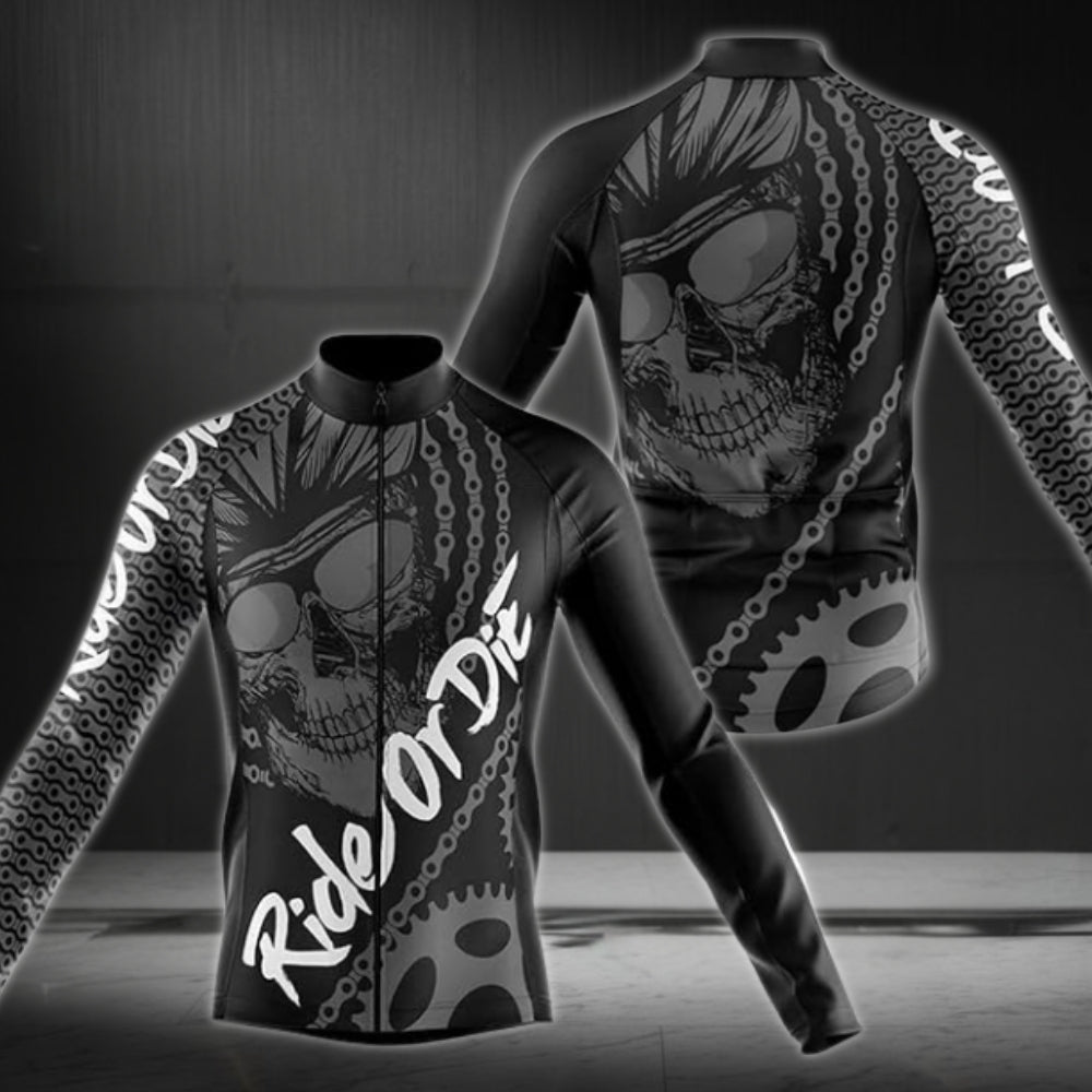 Ride Or Die Skull Long Sleeve Cycling Jersey For Mens, Funny Skull Cycling Jersey CZ0028