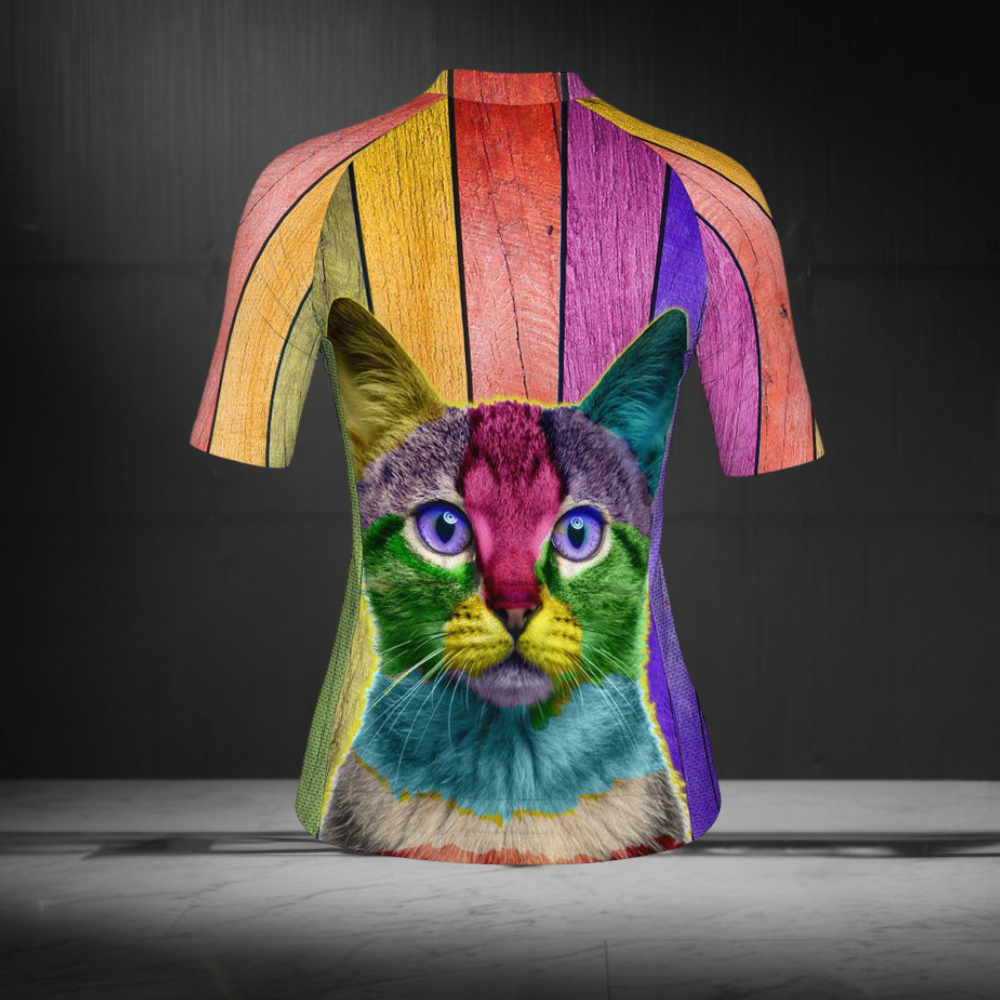 Women's Colorful Cat Short Sleeve Cycling Jersey, Cat Lover Cycling Jerseys For Women CG0687