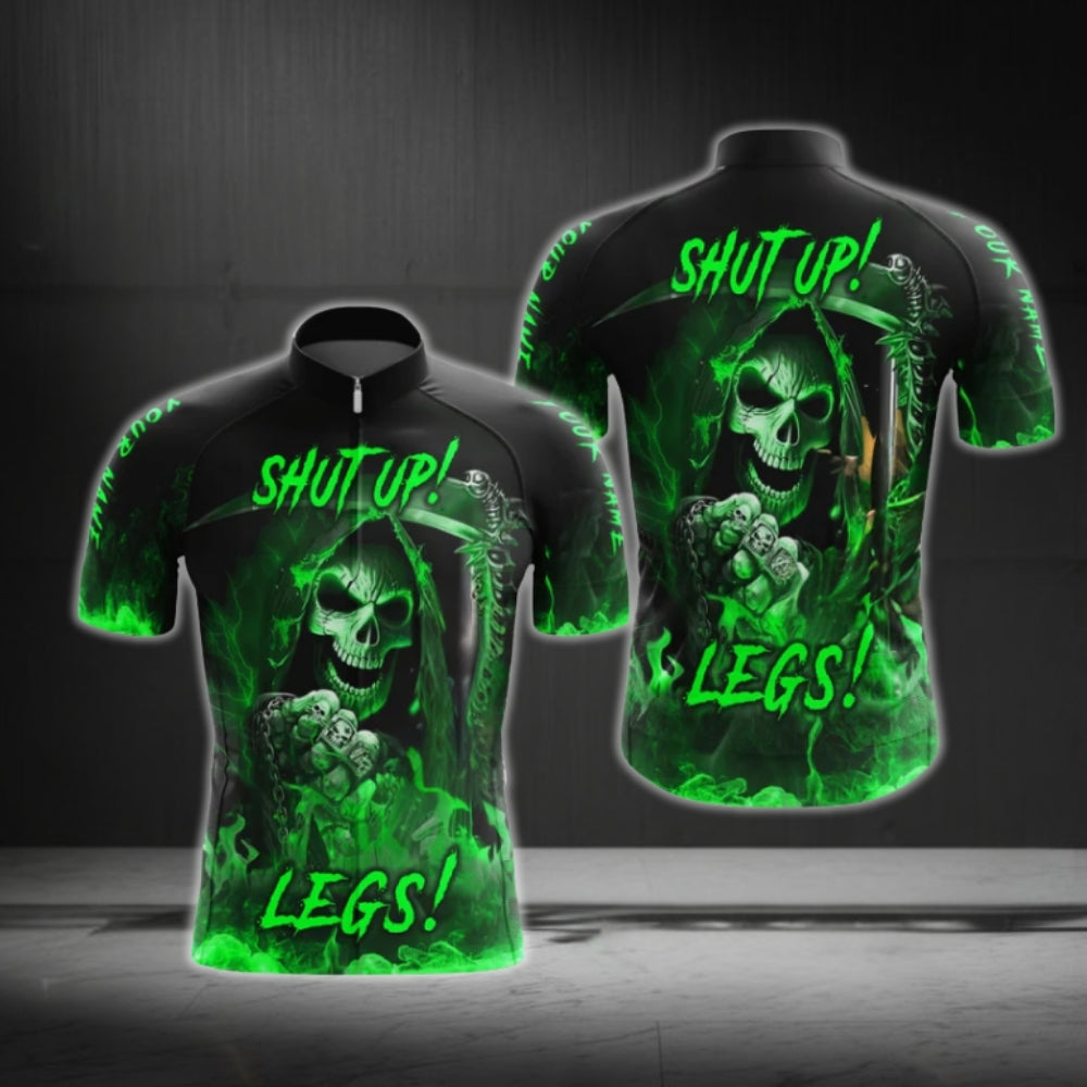 Custom Skull Shut Up Legs Cycling Short Sleeve Men Jersey, Custom Skull Cycling Jerseys CG0490